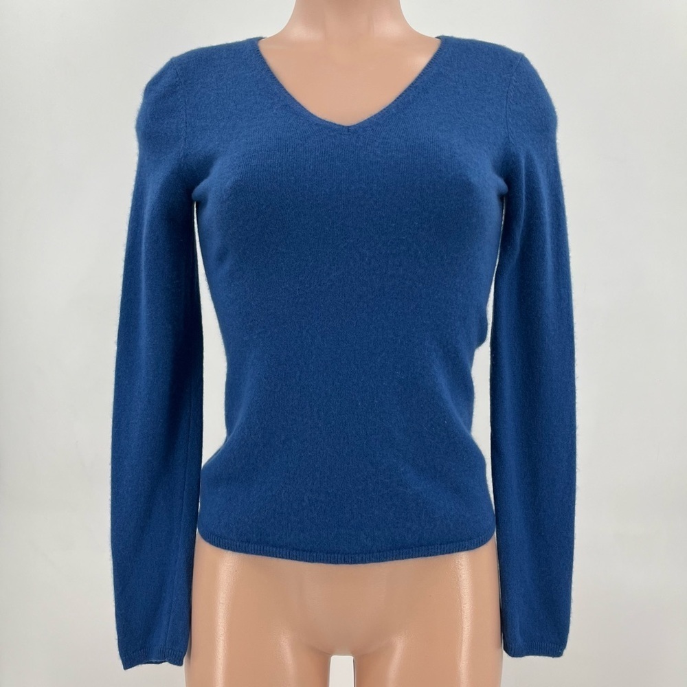 InCashmere Baby Cashmere Blue Long Sleeve V-Neck Pullover Sweater Size Small
